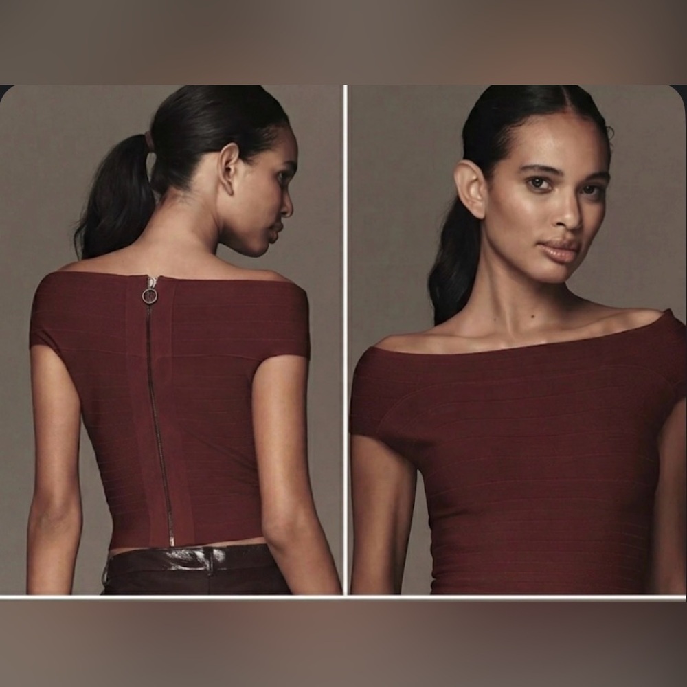 Anthropologie Off The Shoulder Bandage Cropped Sweater - Burgundy - 1x - NWT